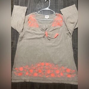 Hayden Los Angeles Beige Blouse with Pink Embroidery